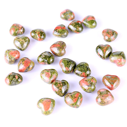 0.8" Pink and Green Unakite Hand Carved Crystal Heart Crystallumi