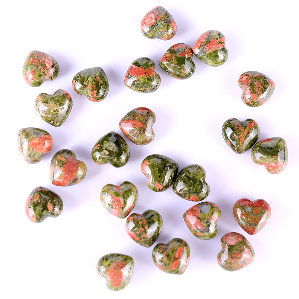 0.8" Pink and Green Unakite Hand Carved Crystal Heart Crystallumi