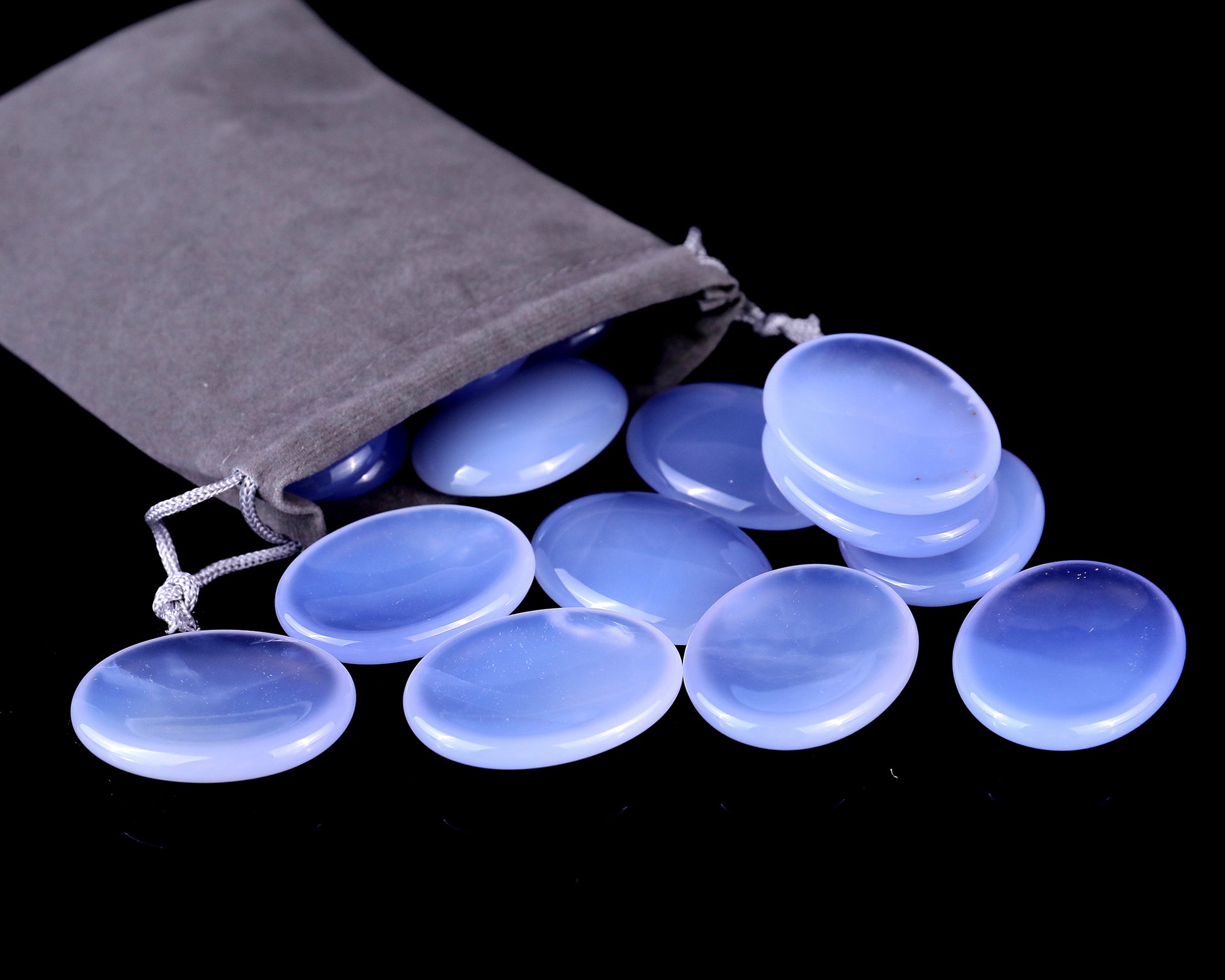 1.6" Blue Chalcedony Hand Carved Crystal Worry Stone Crystallumi