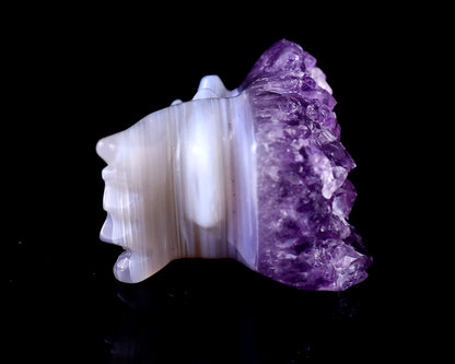 1.7" Amethyst Druse Agate Hand Carved Crystal Dragon Skull Sculpture Crystallumi