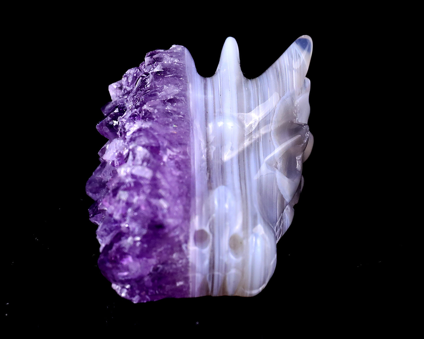 1.7" Amethyst Druse Agate Hand Carved Crystal Dragon Skull Sculpture Crystallumi