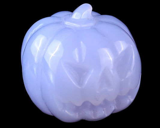 1.7” Natural Blue Chalcedony Hand Carved Crystal Pumpkin Sculpture, Halloween Gift Crystallumi