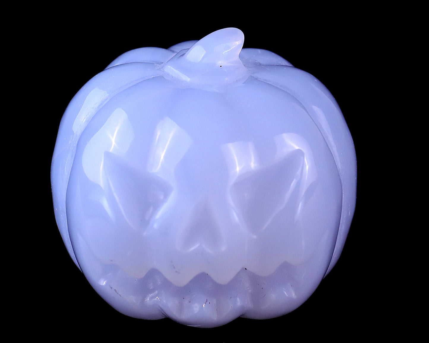 1.7” Natural Blue Chalcedony Hand Carved Crystal Pumpkin Sculpture, Halloween Gift Crystallumi