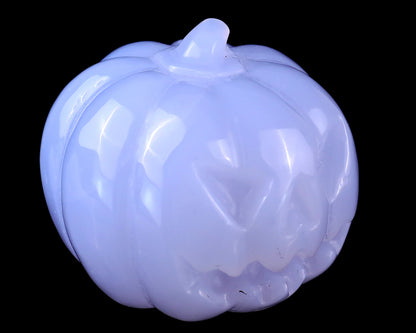 1.7” Natural Blue Chalcedony Hand Carved Crystal Pumpkin Sculpture, Halloween Gift Crystallumi