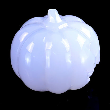 1.7” Natural Blue Chalcedony Hand Carved Crystal Pumpkin Sculpture, Halloween Gift Crystallumi