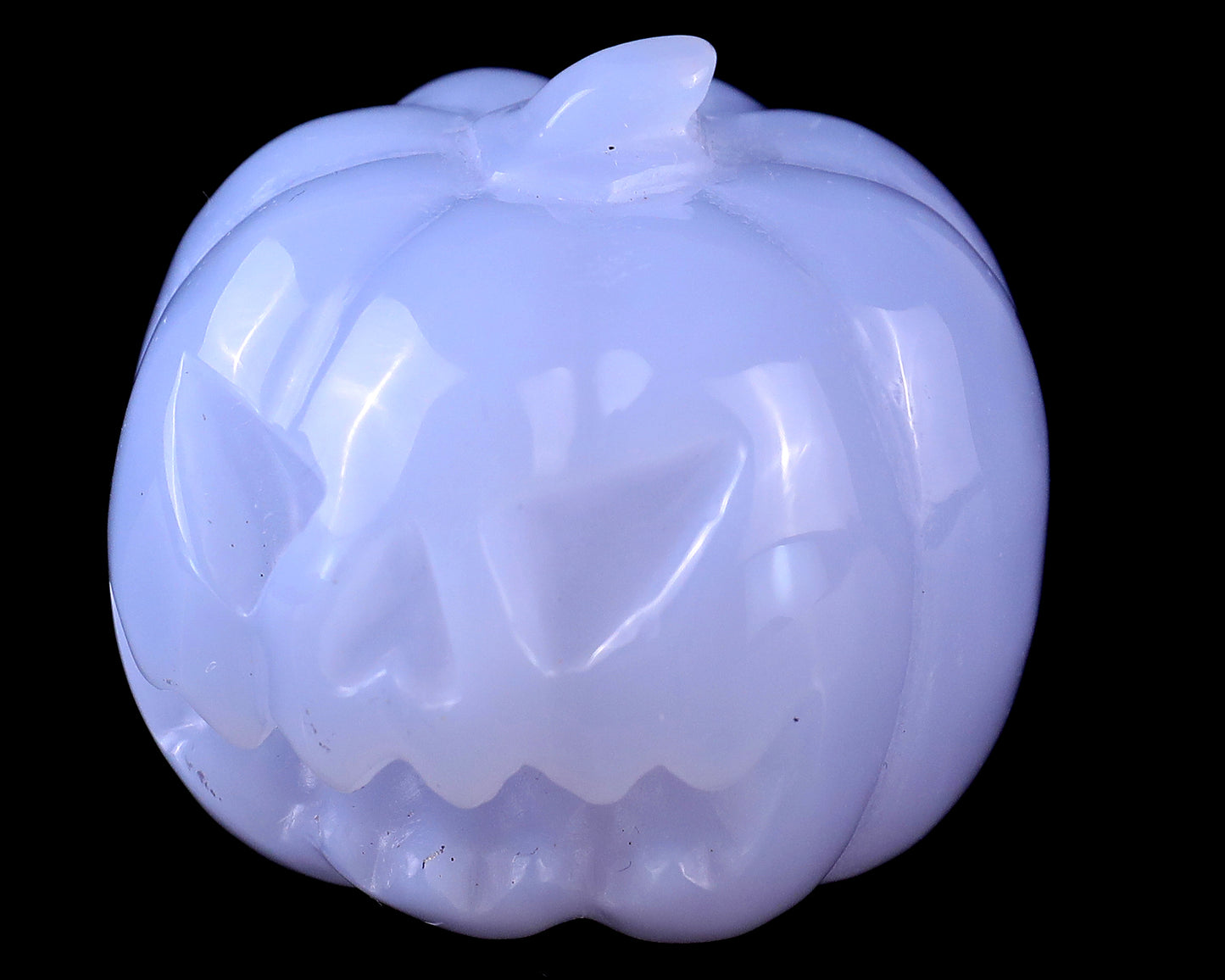 1.7” Natural Blue Chalcedony Hand Carved Crystal Pumpkin Sculpture, Halloween Gift Crystallumi