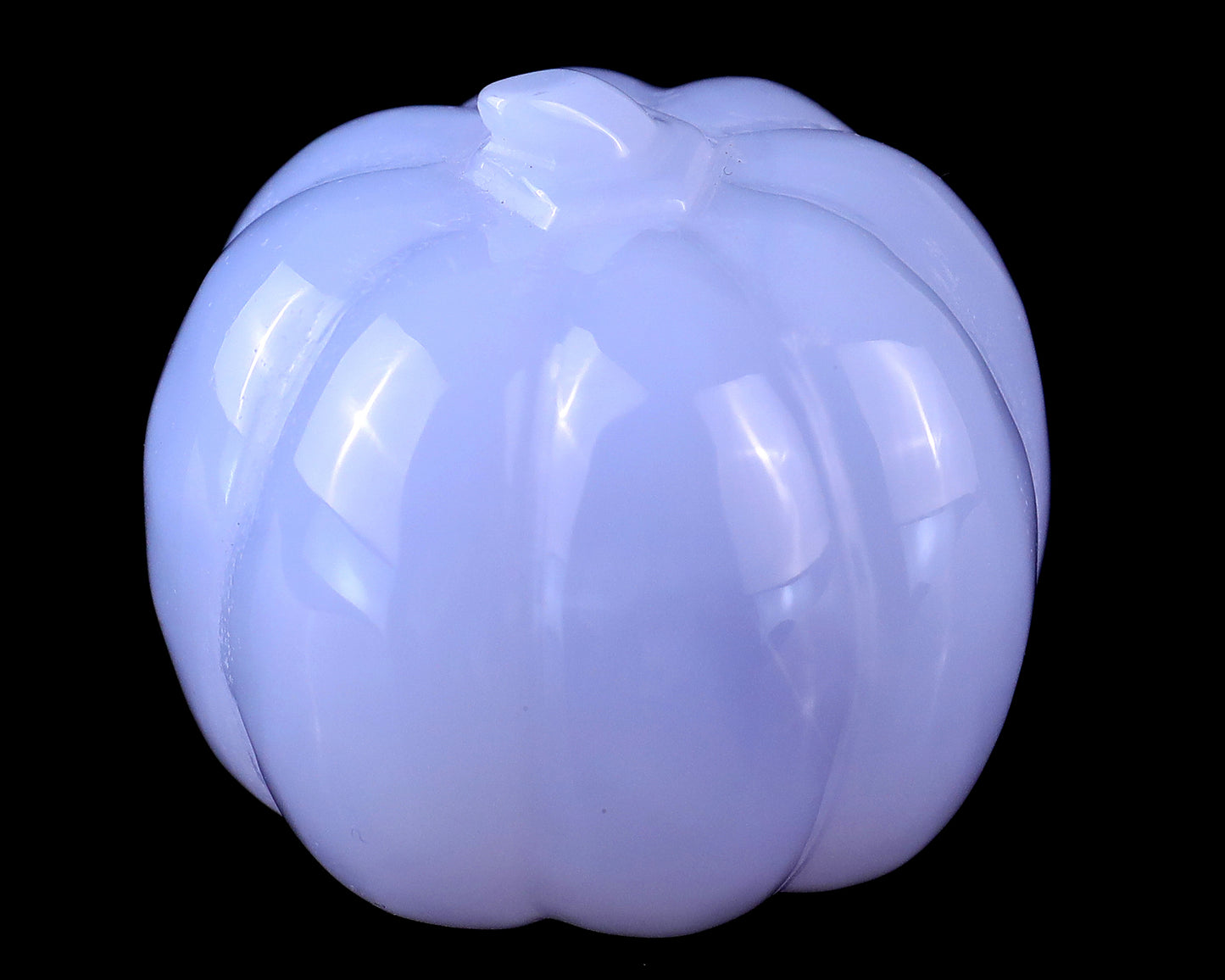 1.7” Natural Blue Chalcedony Hand Carved Crystal Pumpkin Sculpture, Halloween Gift Crystallumi