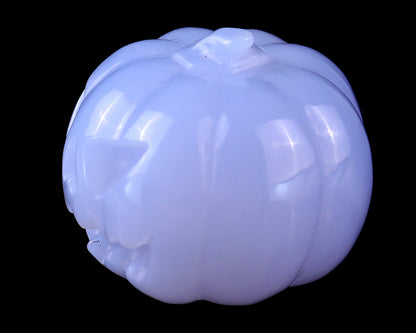 1.7” Natural Blue Chalcedony Hand Carved Crystal Pumpkin Sculpture, Halloween Gift Crystallumi