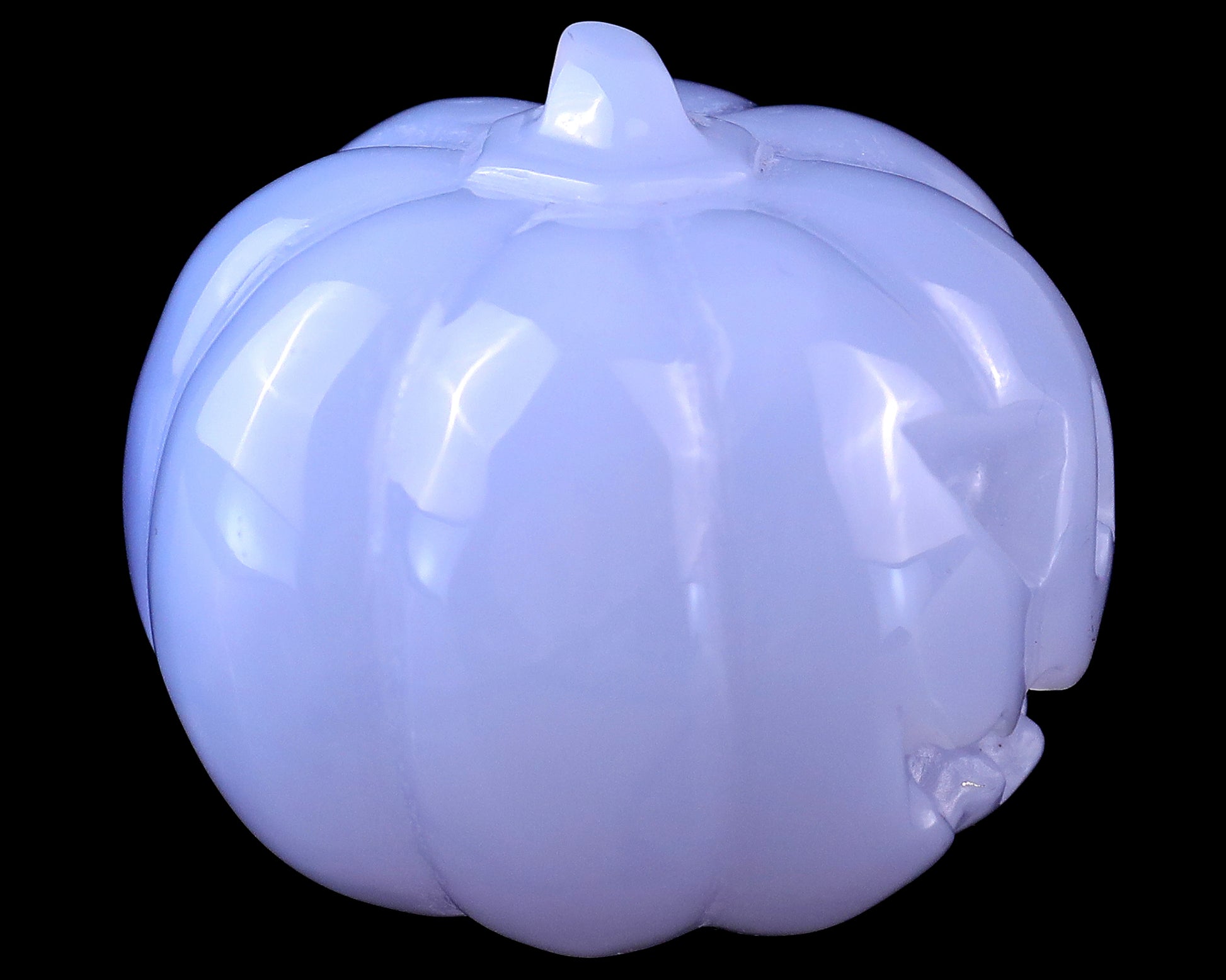 1.7” Natural Blue Chalcedony Hand Carved Crystal Pumpkin Sculpture, Halloween Gift Crystallumi