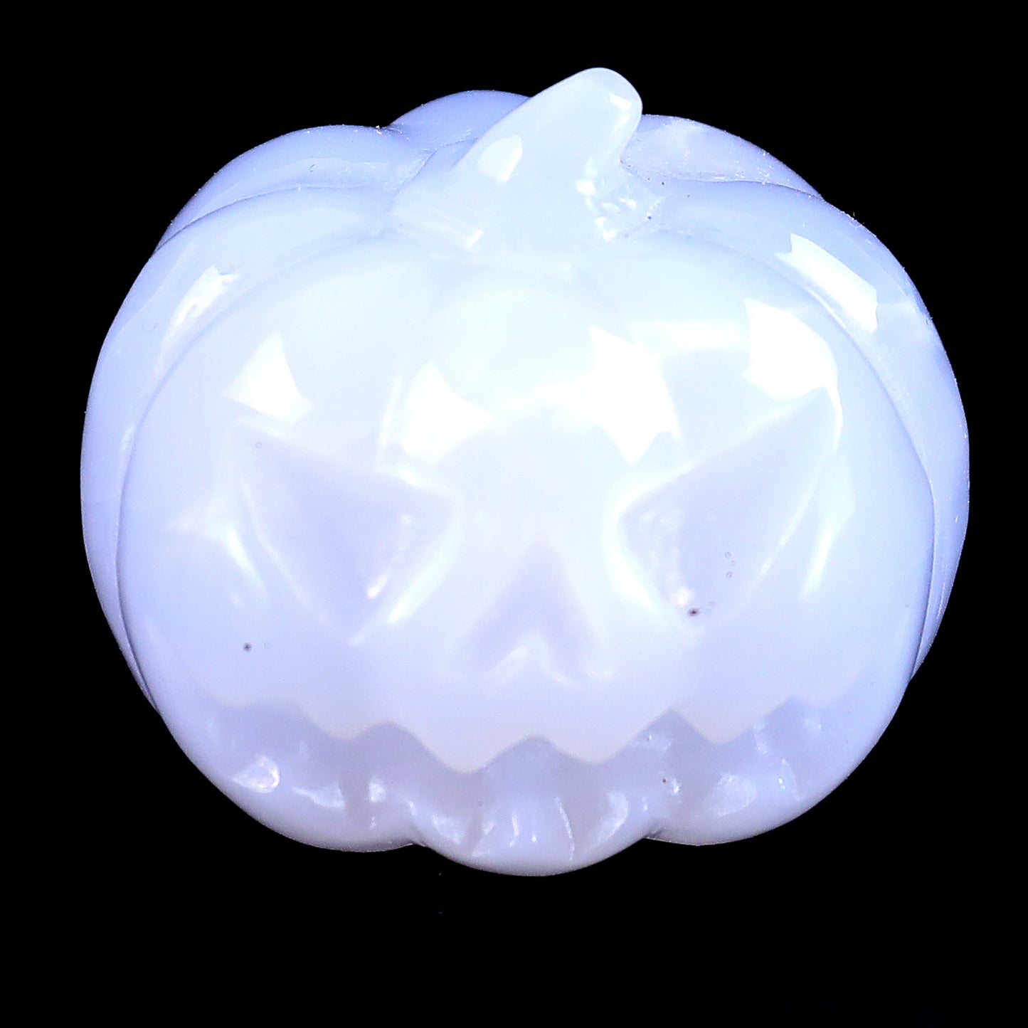 1.7” Natural Blue Chalcedony Hand Carved Crystal Pumpkin Sculpture, Halloween Gift Crystallumi