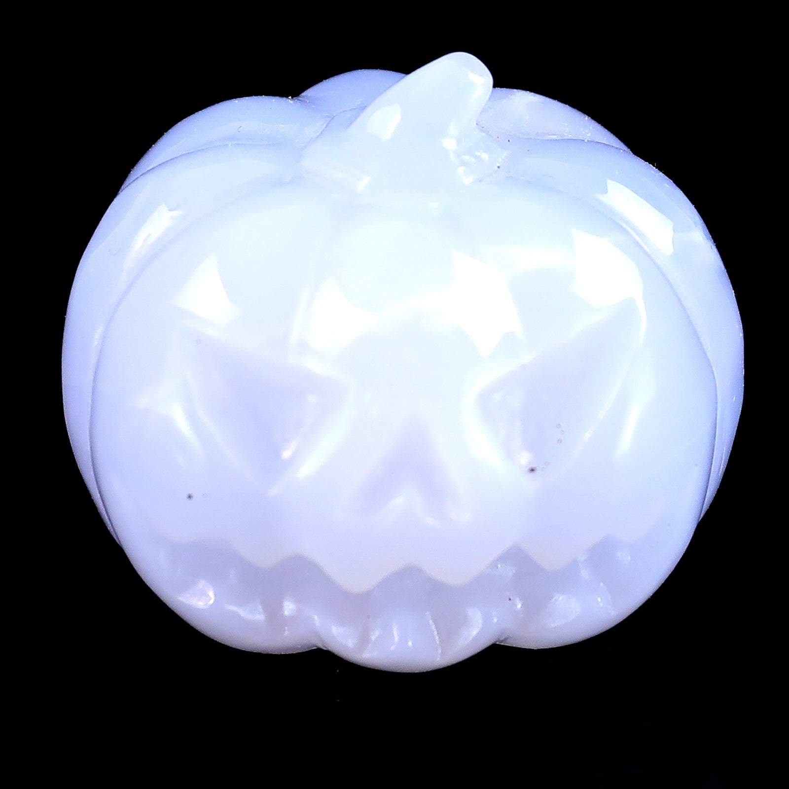 1.7” Natural Blue Chalcedony Hand Carved Crystal Pumpkin Sculpture, Halloween Gift Crystallumi