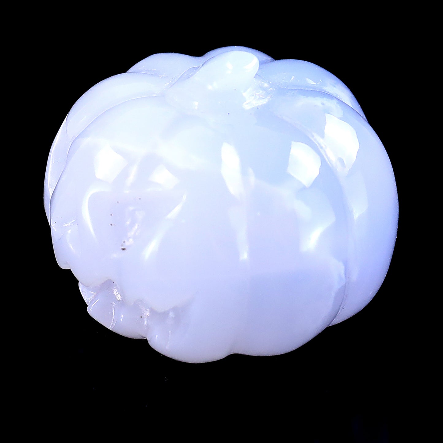 1.7” Natural Blue Chalcedony Hand Carved Crystal Pumpkin Sculpture, Halloween Gift Crystallumi