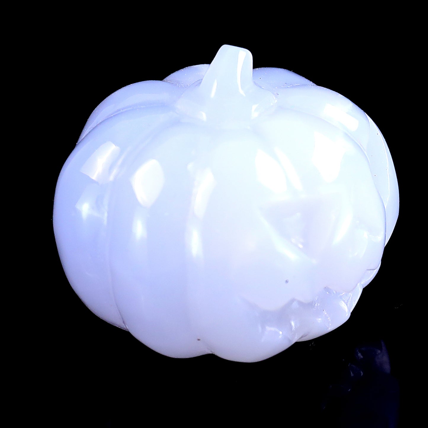 1.7” Natural Blue Chalcedony Hand Carved Crystal Pumpkin Sculpture, Halloween Gift Crystallumi