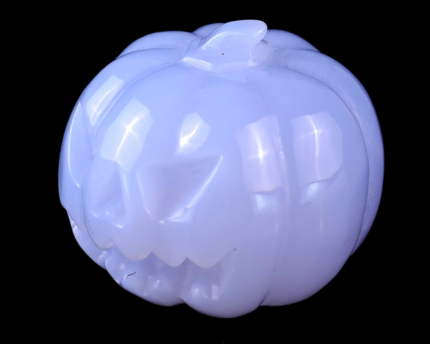 1.7” Natural Blue Chalcedony Hand Carved Crystal Pumpkin Sculpture, Halloween Gift Crystallumi