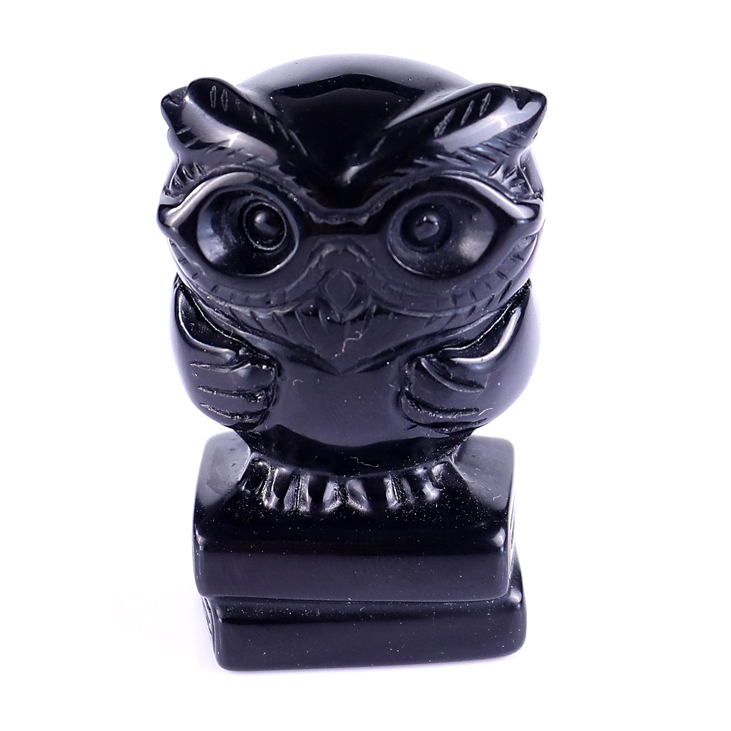 1.9" Black Obsidian Hand Carved Crystal Owl Sculpture Crystallumi