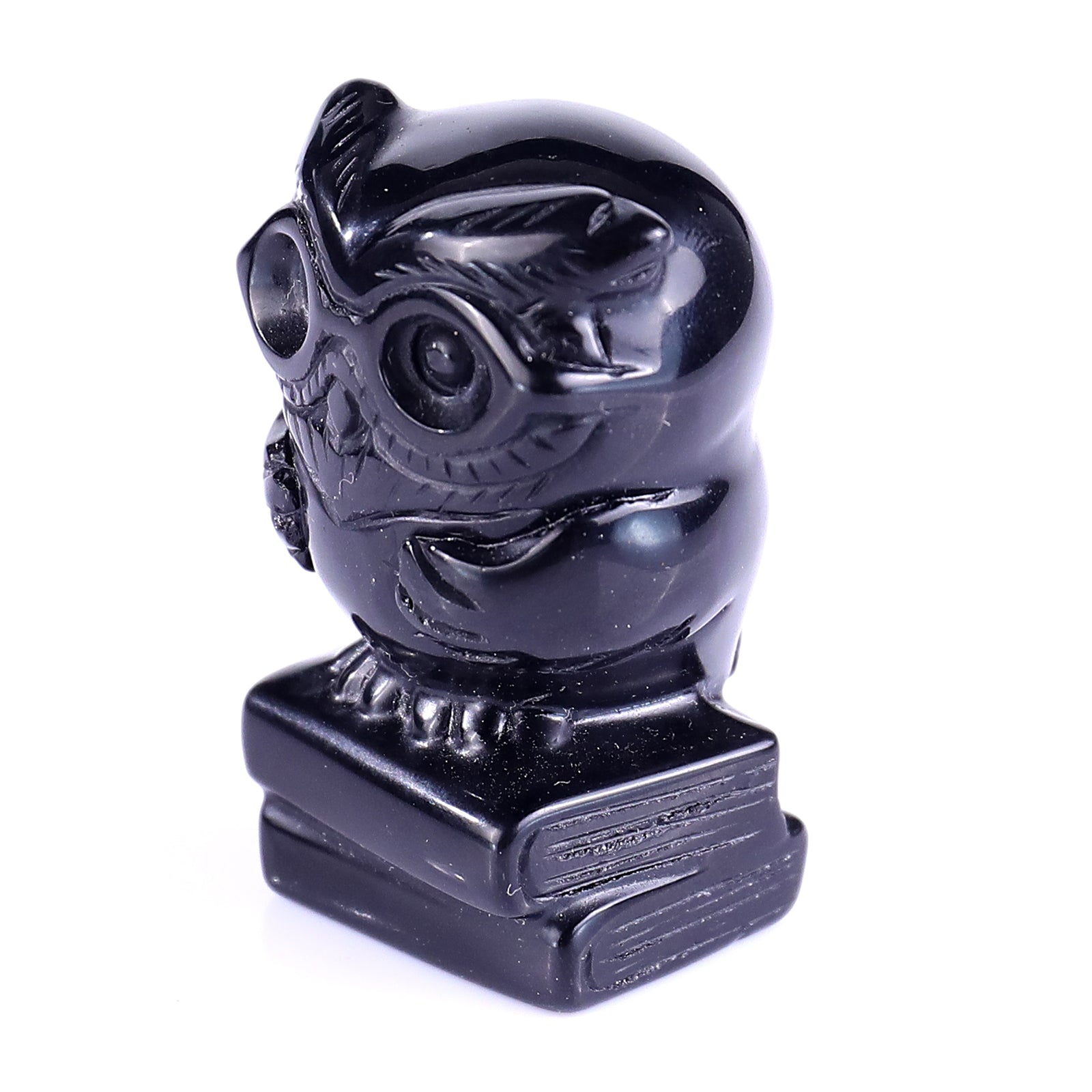 1.9" Black Obsidian Hand Carved Crystal Owl Sculpture Crystallumi