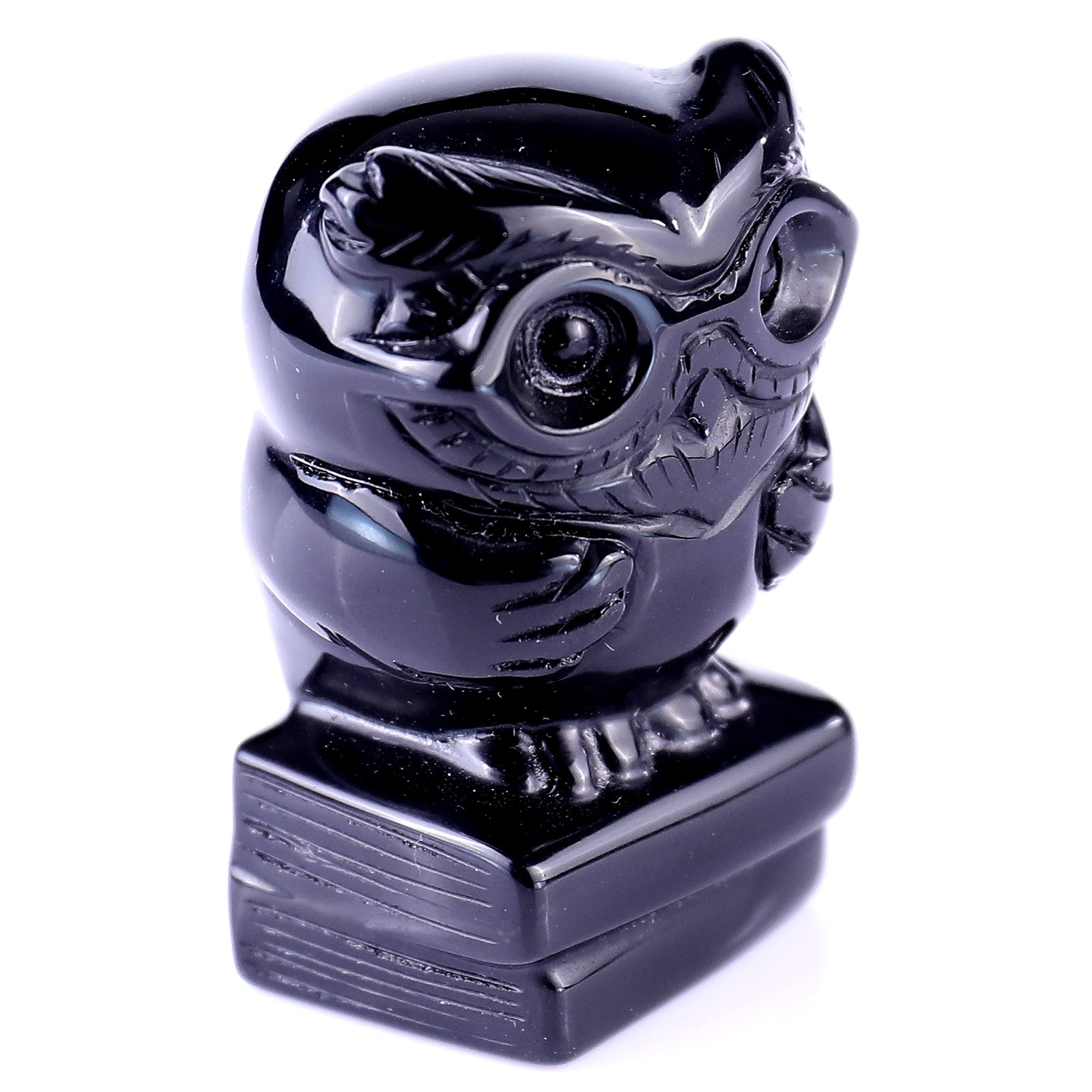 1.9" Black Obsidian Hand Carved Crystal Owl Sculpture Crystallumi