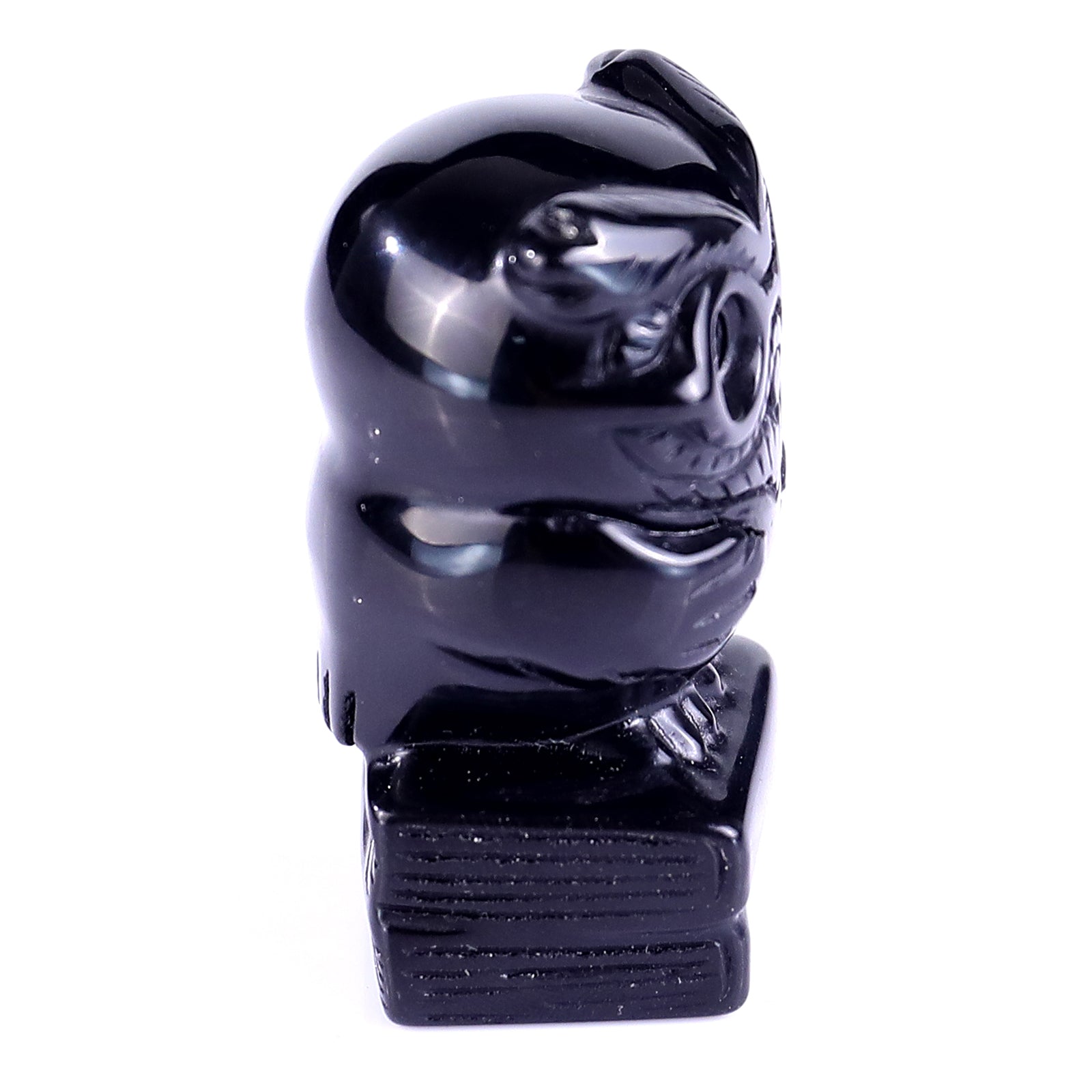 1.9" Black Obsidian Hand Carved Crystal Owl Sculpture Crystallumi