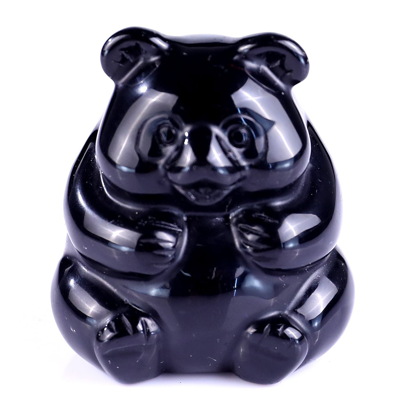 1.9" Black Obsidian Hand Carved Crystal Panda Sculpture Crystallumi