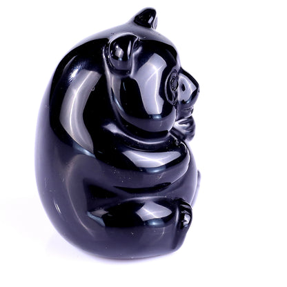 1.9" Black Obsidian Hand Carved Crystal Panda Sculpture Crystallumi