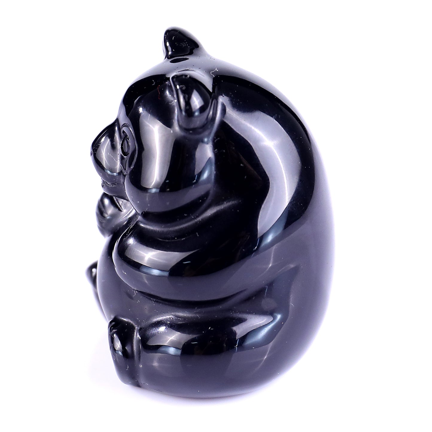 1.9" Black Obsidian Hand Carved Crystal Panda Sculpture Crystallumi