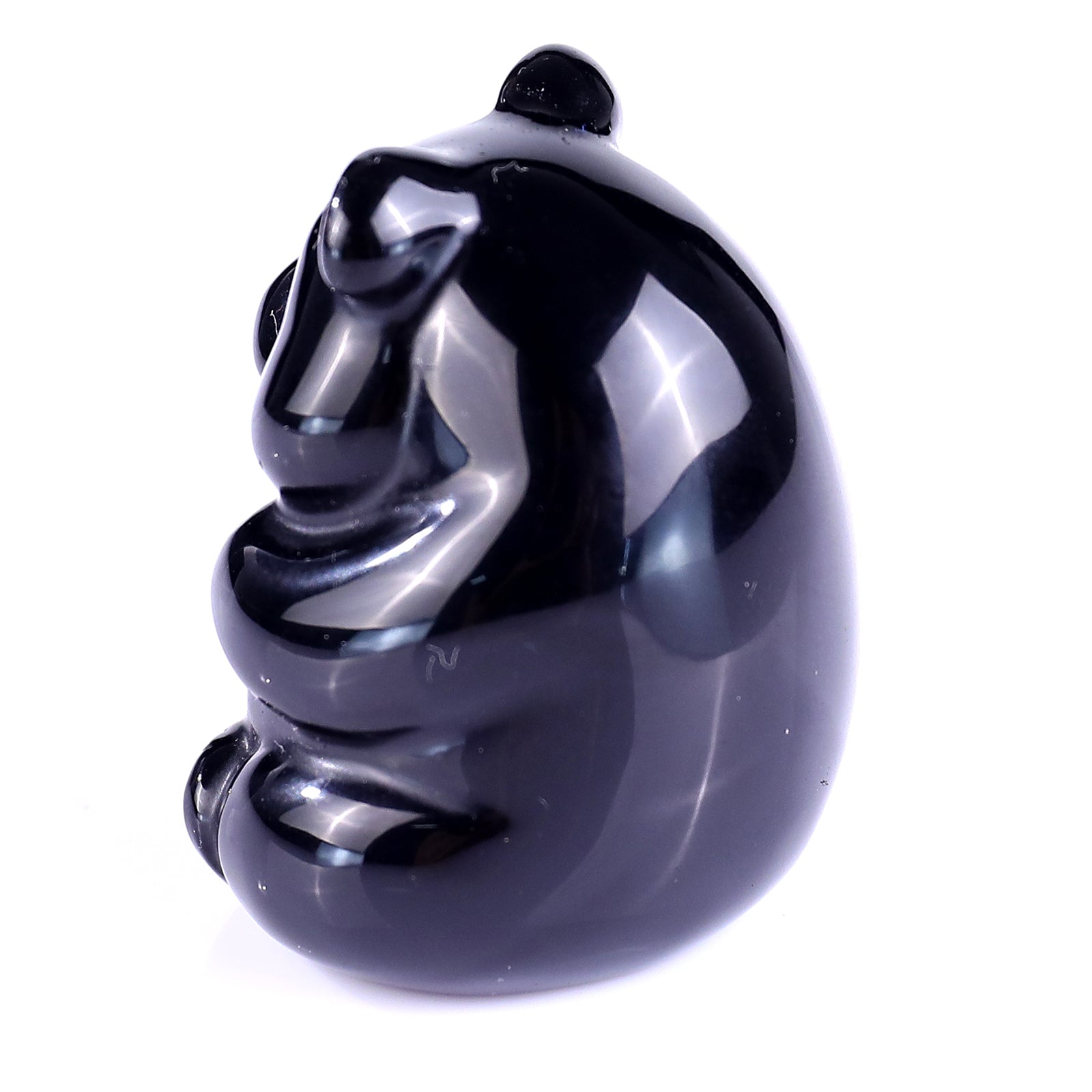 1.9" Black Obsidian Hand Carved Crystal Panda Sculpture Crystallumi