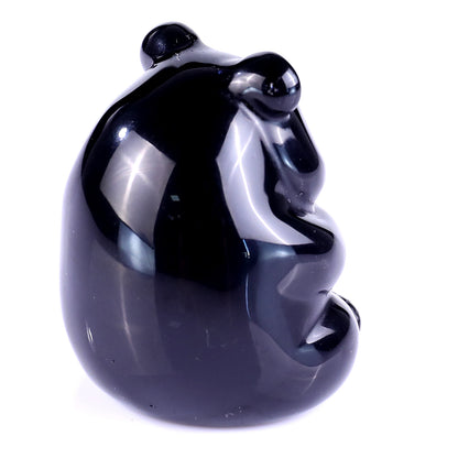 1.9" Black Obsidian Hand Carved Crystal Panda Sculpture Crystallumi