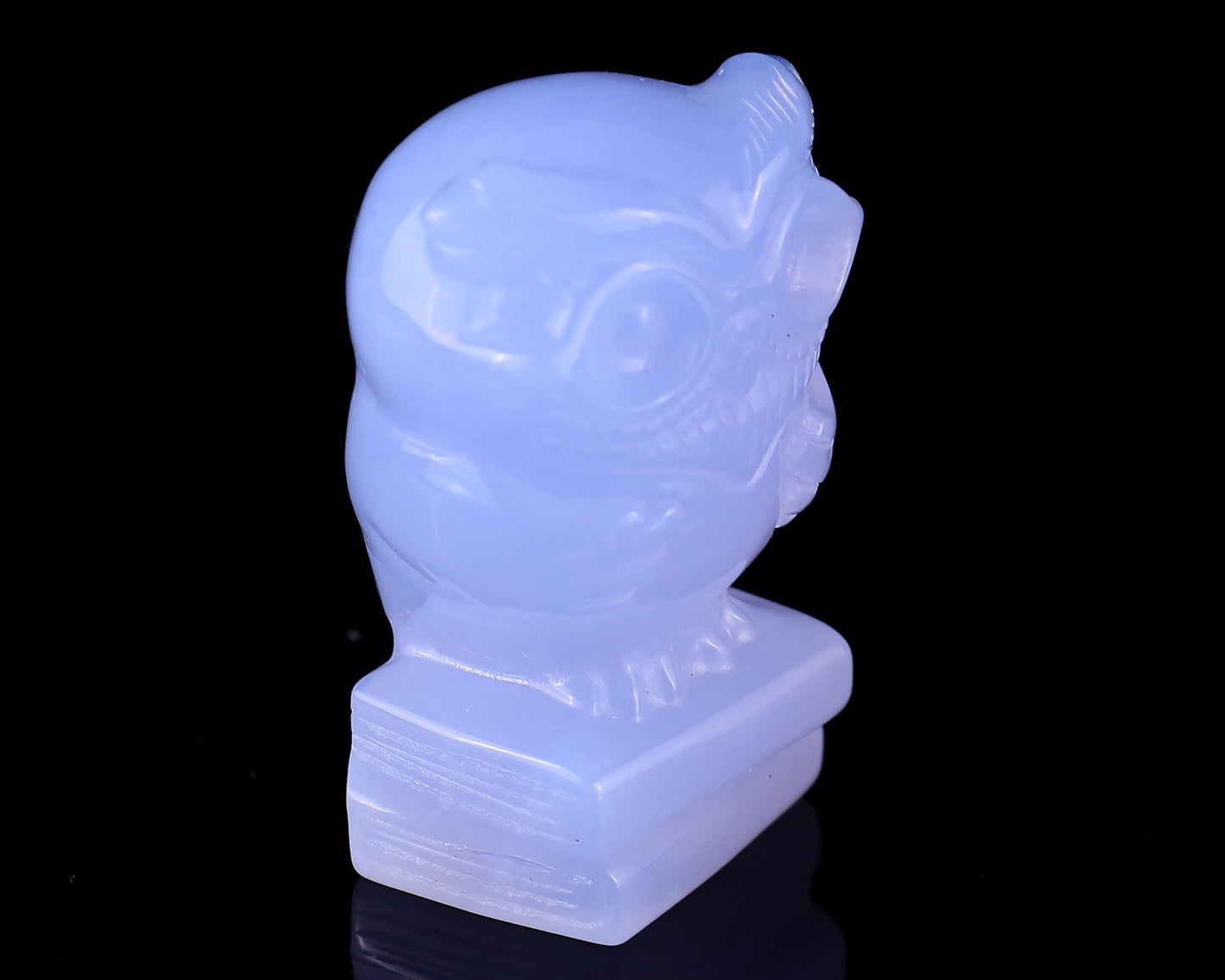 1.9" Blue Chalcedony Hand Carved Crystal Owl Sculpture Crystallumi