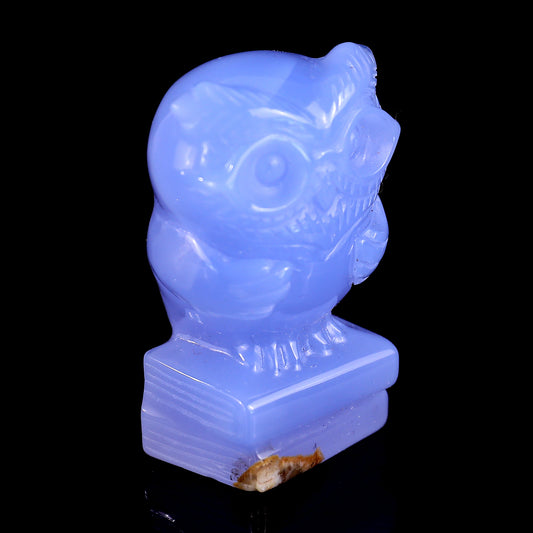 1.9" Blue Chalcedony Hand Carved Crystal Owl Sculpture Crystallumi