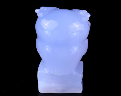 1.9" Blue Chalcedony Hand Carved Crystal Owl Sculpture Crystallumi