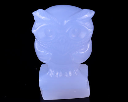 1.9" Blue Chalcedony Hand Carved Crystal Owl Sculpture Crystallumi