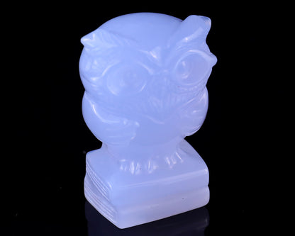 1.9" Blue Chalcedony Hand Carved Crystal Owl Sculpture Crystallumi