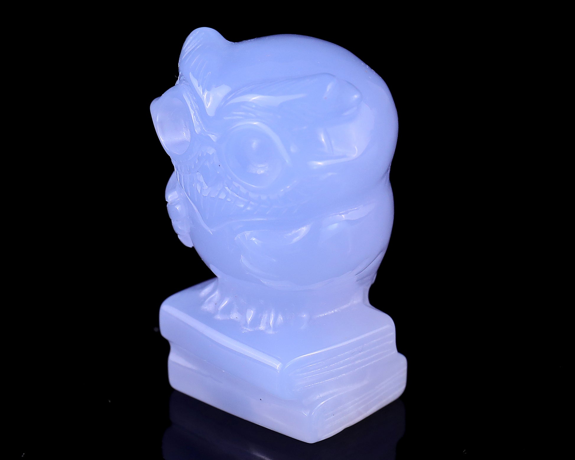 1.9" Blue Chalcedony Hand Carved Crystal Owl Sculpture Crystallumi