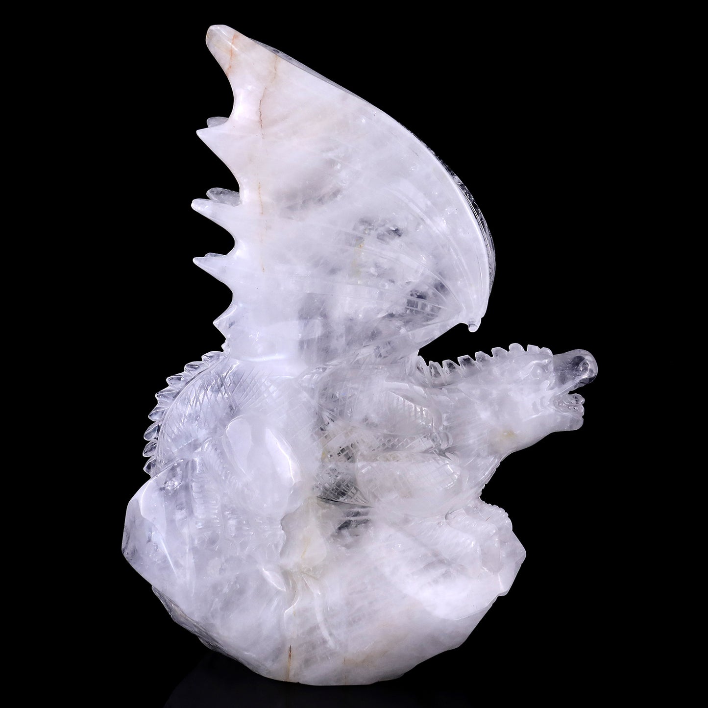 10.0" Angolan Quartz Hand Carved Crystal Dragon Sculpture Crystallumi