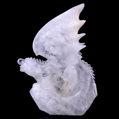 10.0" Angolan Quartz Hand Carved Crystal Dragon Sculpture Crystallumi