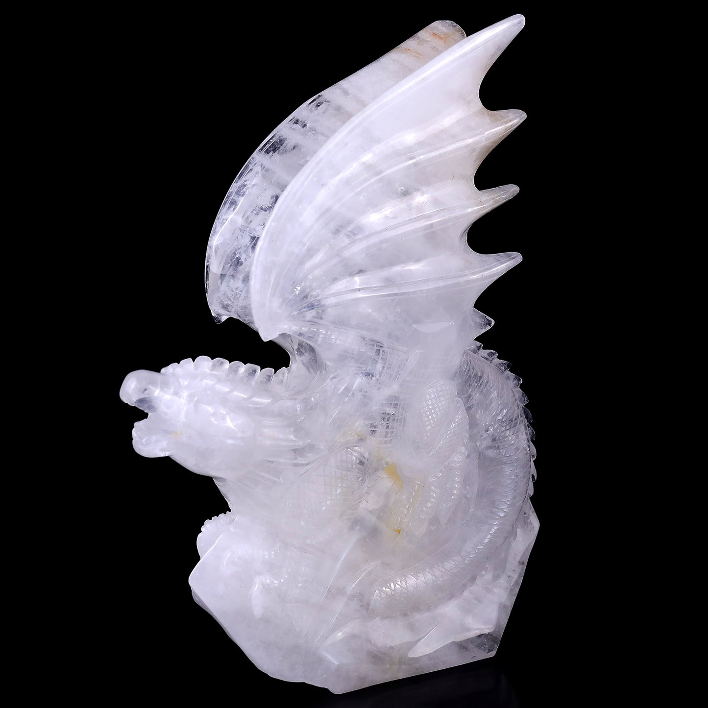 10.0" Angolan Quartz Hand Carved Crystal Dragon Sculpture Crystallumi