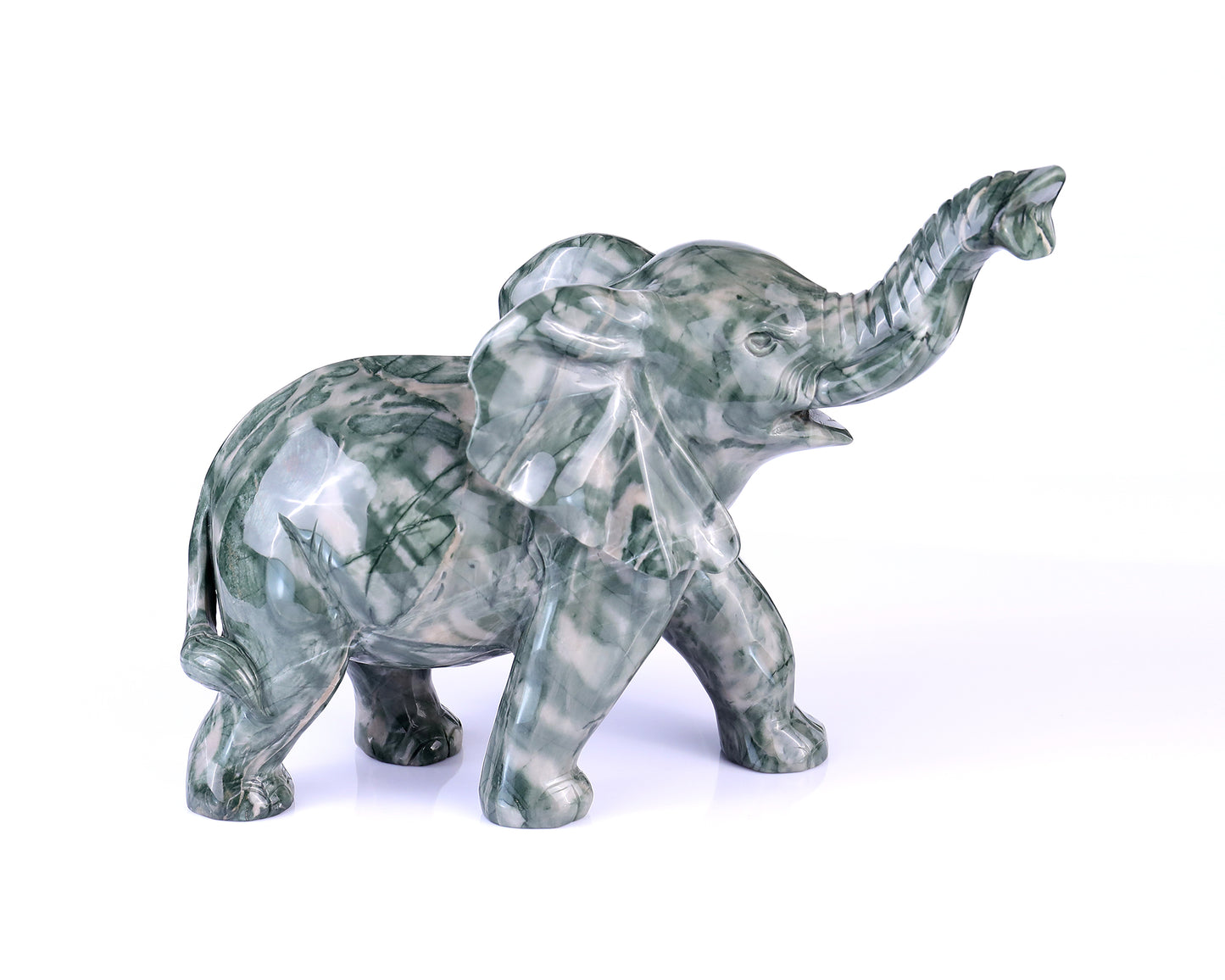 10.0" Jiulong Jade Hand Carved Crystal Elephant Sculpture Crystallumi