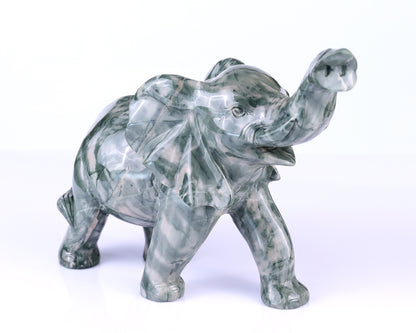 10.0" Jiulong Jade Hand Carved Crystal Elephant Sculpture Crystallumi