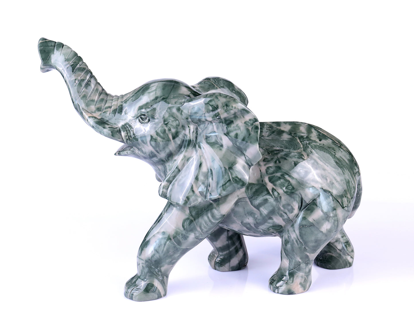 10.0" Jiulong Jade Hand Carved Crystal Elephant Sculpture Crystallumi