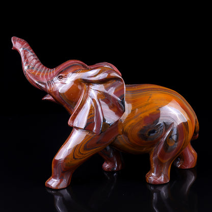 10.0" Tiger Iron Eye Hand Carved Crystal Elephant Sculpture Crystallumi