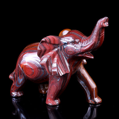 10.0" Tiger Iron Eye Hand Carved Crystal Elephant Sculpture Crystallumi