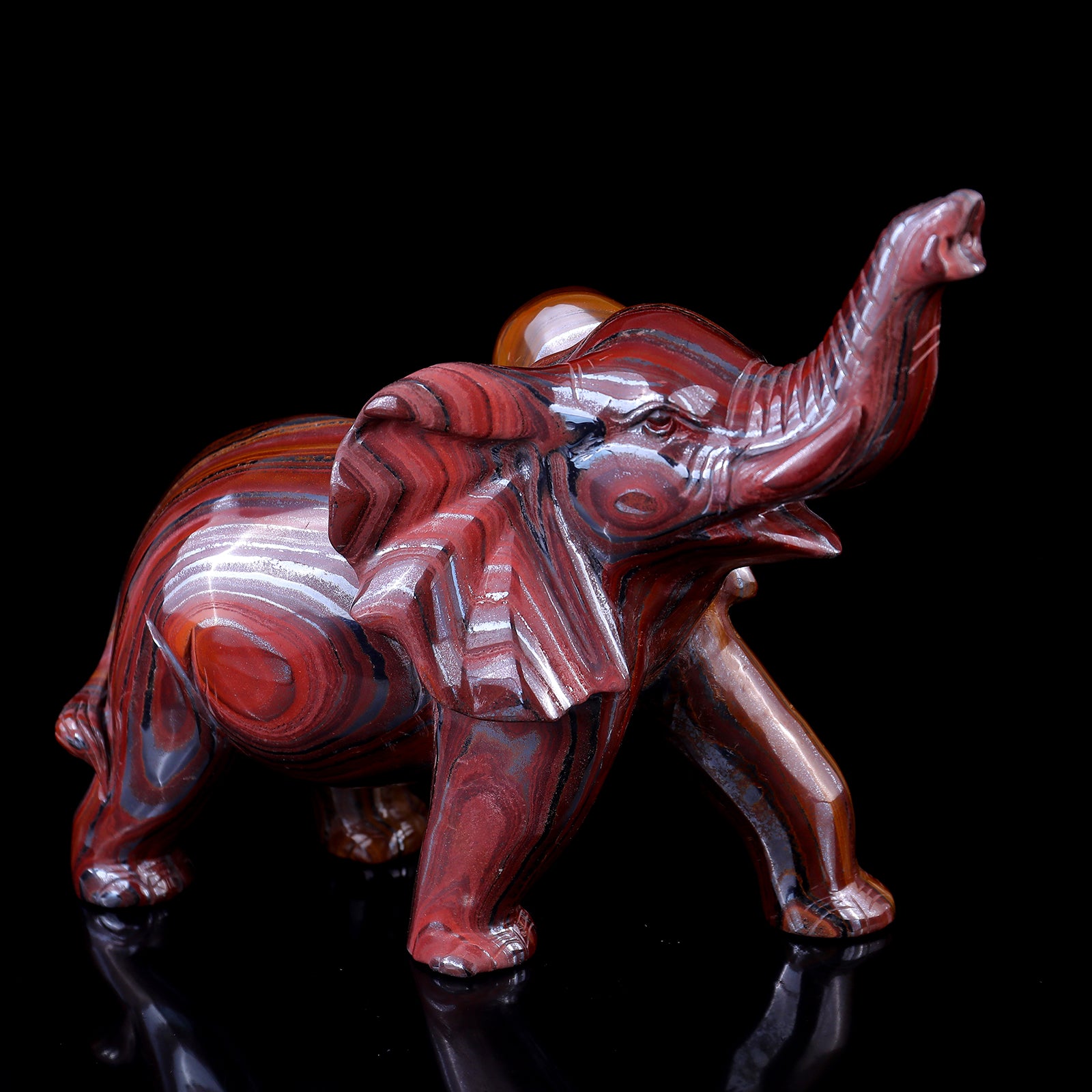 10.0" Tiger Iron Eye Hand Carved Crystal Elephant Sculpture Crystallumi