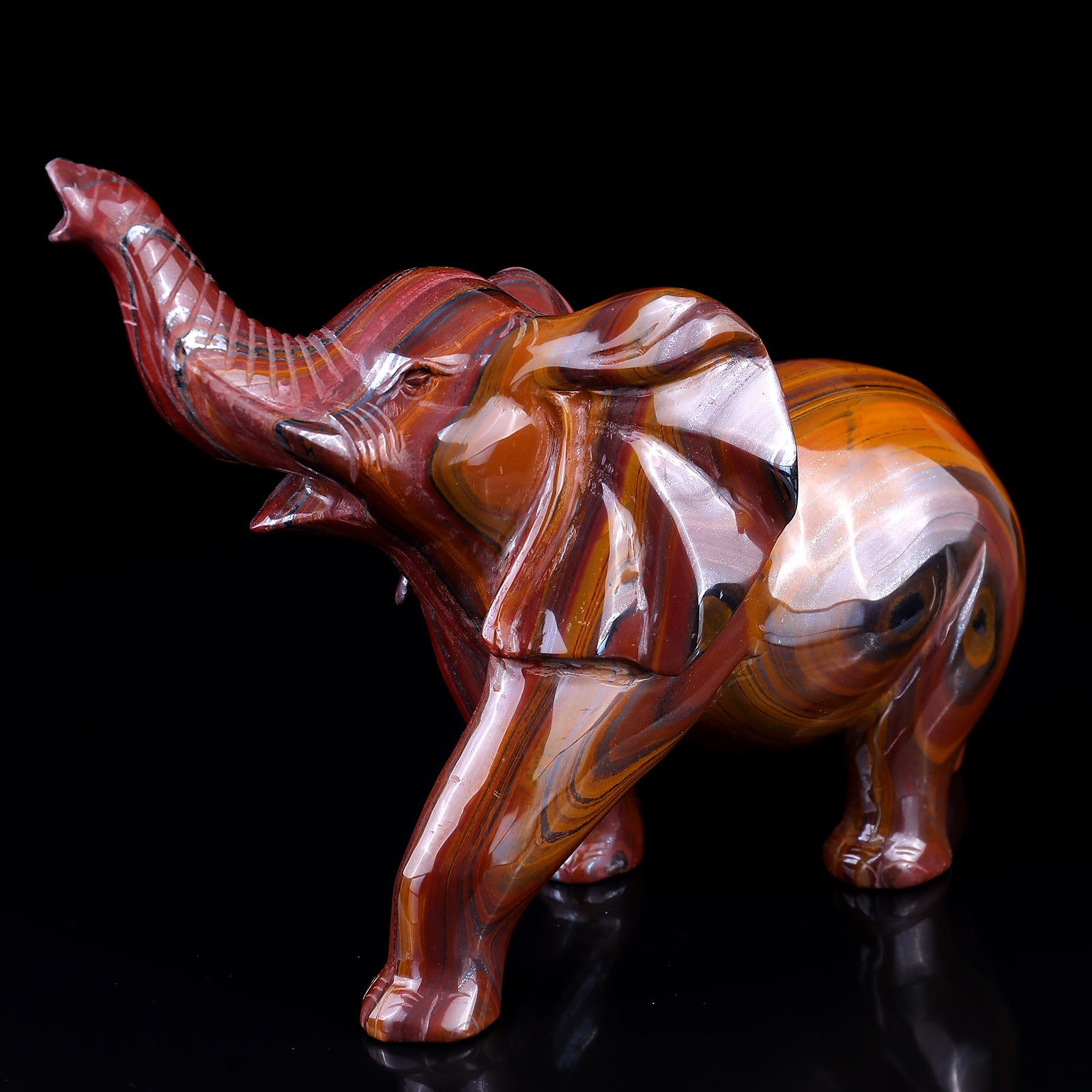 10.0" Tiger Iron Eye Hand Carved Crystal Elephant Sculpture Crystallumi