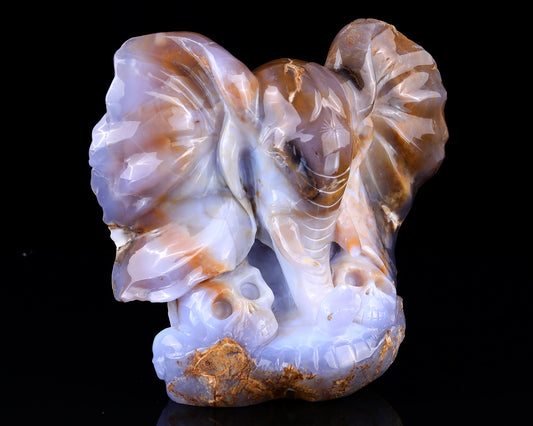 10.2" Chalcedony Hand Carved Crystal Elephant Head and Skull Sculpture Crystallumi