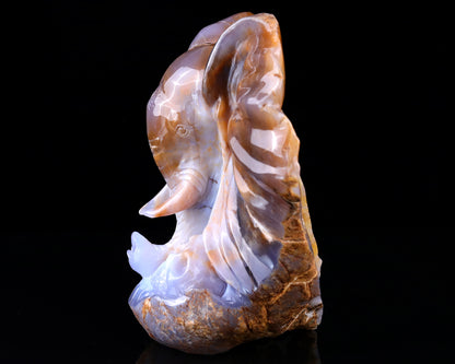 10.2" Chalcedony Hand Carved Crystal Elephant Head and Skull Sculpture Crystallumi