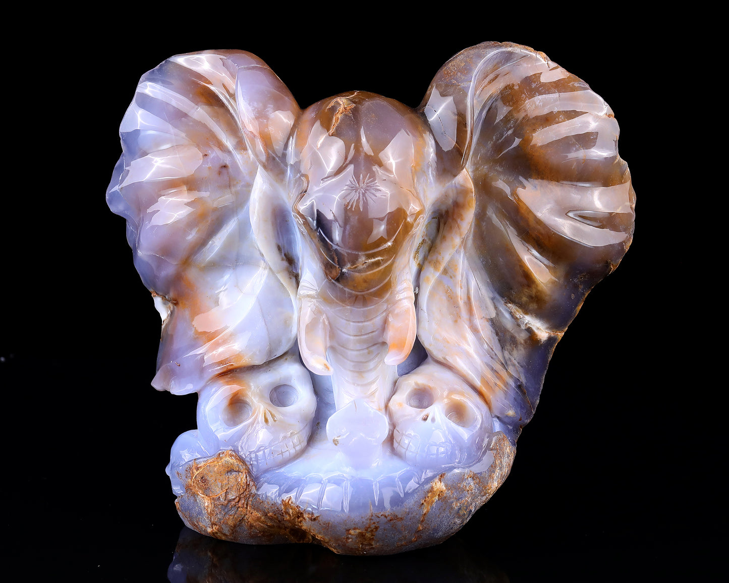 10.2" Chalcedony Hand Carved Crystal Elephant Head and Skull Sculpture Crystallumi