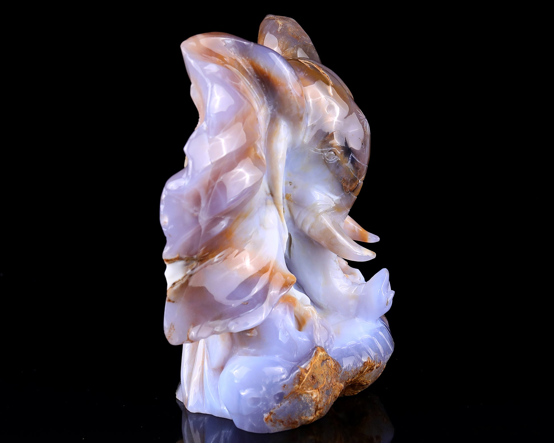 10.2" Chalcedony Hand Carved Crystal Elephant Head and Skull Sculpture Crystallumi