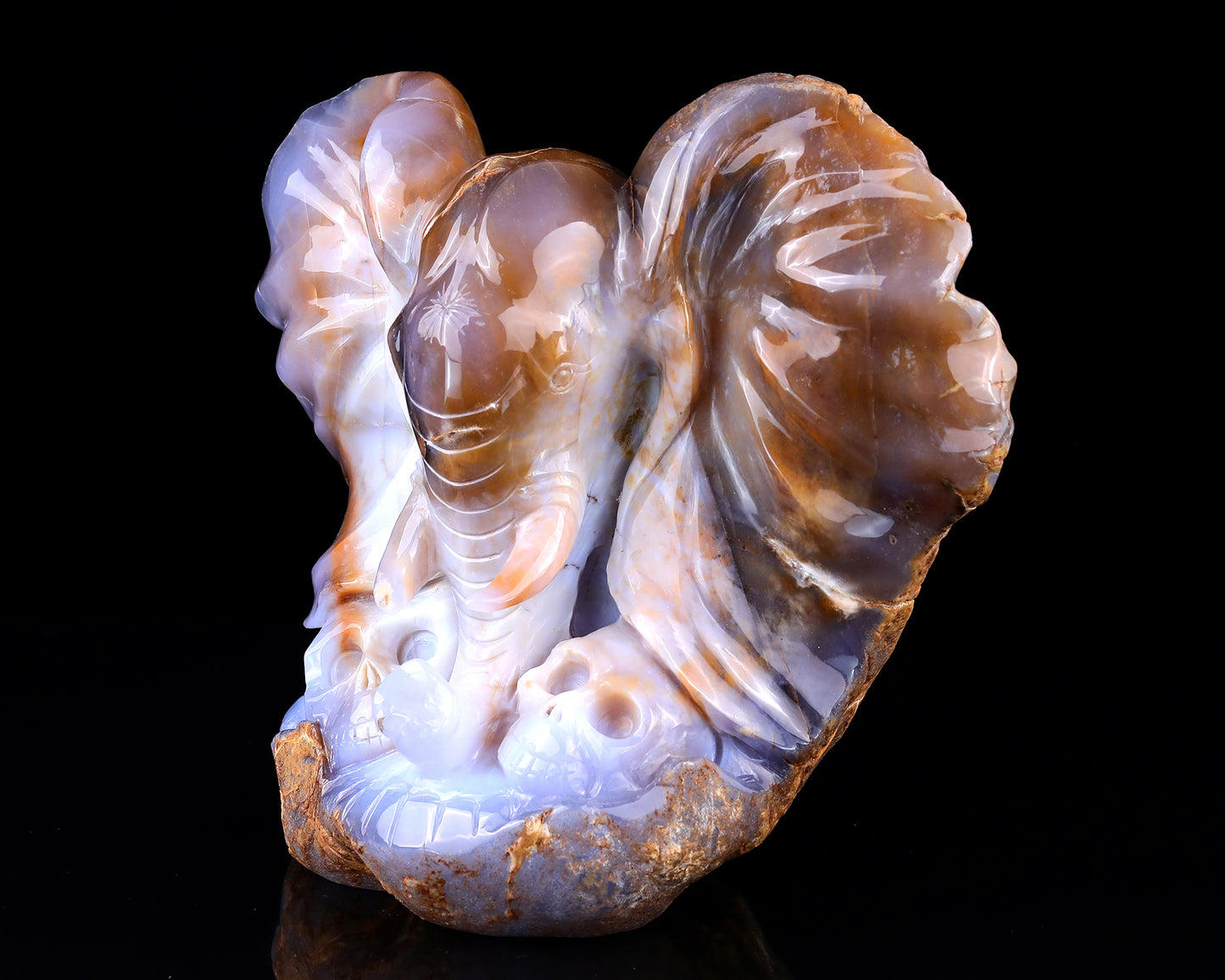 10.2" Chalcedony Hand Carved Crystal Elephant Head and Skull Sculpture Crystallumi