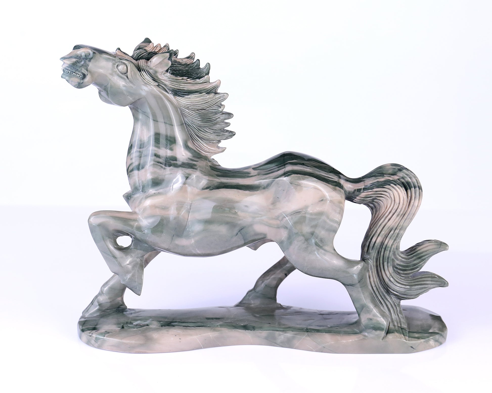 10.2" Jiulong Jade Hand Carved Crystal Horse Sculpture Crystallumi