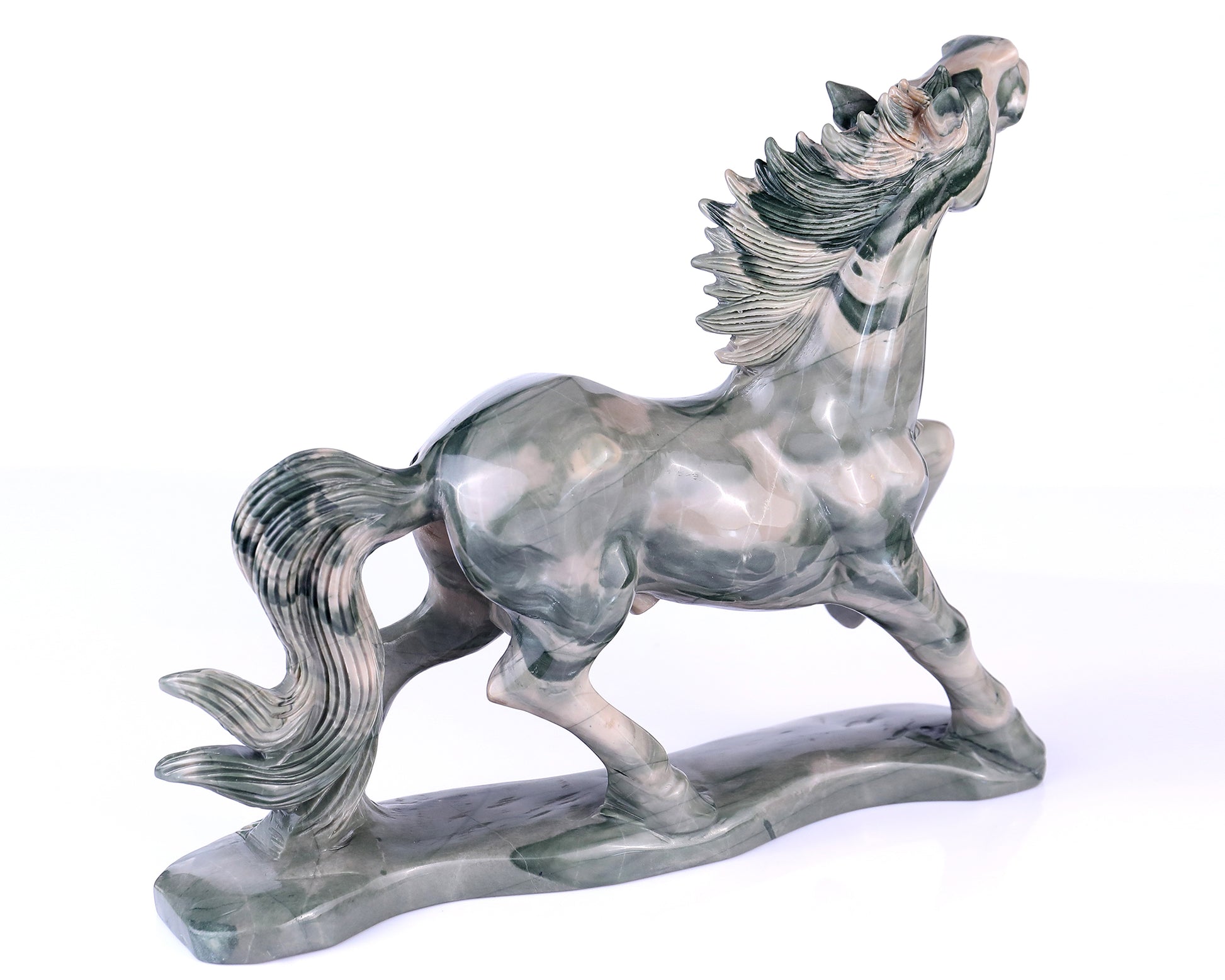 10.2" Jiulong Jade Hand Carved Crystal Horse Sculpture Crystallumi